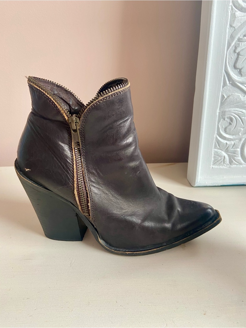 Jeffrey Campbell Dark Chocolate Brown  Leather Structured Cowboy Ankle Boot